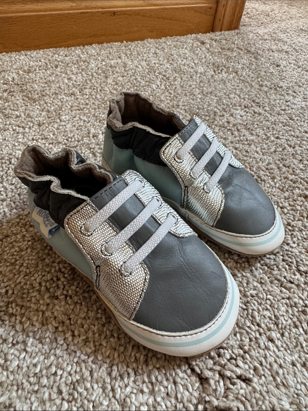 Robeez Gray and Light Blue Slip-On Toddler Sneakers